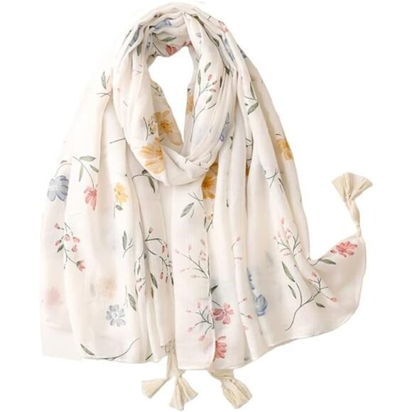 Womens Boho Scarf Floral Lightweight Shawl Wrap Fringed Summer Fall Winter Gift - Picture 7 of 7
